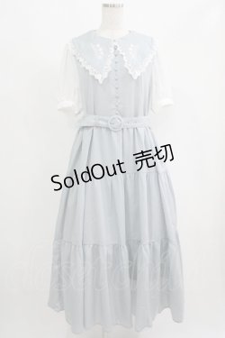 画像1: フェリシモ / 魔法部×fouatons 自分との約束 シロツメクサとリボンのワンピース L ブルーグレー H-25-09-08-026-LO-OP-NS-ZH