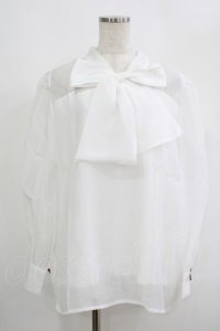 FLC / 皆方由衣コラボ/シアーリボンブラウス 4L オフ H-25-09-08-037-LO-BL-NS-ZH