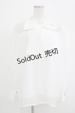 画像1: FLC / 皆方由衣コラボ/シアーリボンブラウス 4L オフ H-25-09-08-037-LO-BL-NS-ZH