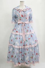 Chalmiere / チェリーバニー柄ワンピース M サックス H-25-09-08-004-PU-OP-NS-ZH