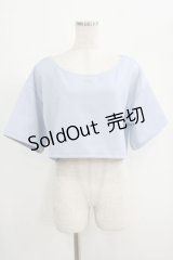 moulis' / クロップドロゴ刺繍Tシャツ LL サックス H-25-09-08-046-PU-TS-NS-ZH