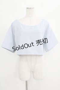 moulis' / クロップドロゴ刺繍Tシャツ LL サックス H-25-09-08-046-PU-TS-NS-ZH