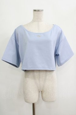 画像1: moulis' / クロップドロゴ刺繍Tシャツ LL サックス H-25-09-08-046-PU-TS-NS-ZH