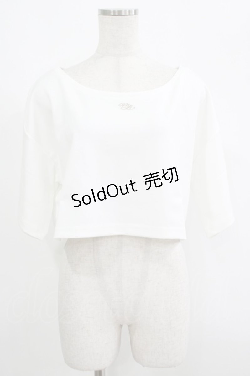 画像1: moulis' / クロップドロゴ刺繍Tシャツ LL オフ H-25-09-08-047-PU-TS-NS-ZH (1)