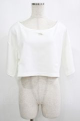 moulis' / クロップドロゴ刺繍Tシャツ LL オフ H-25-09-08-047-PU-TS-NS-ZH