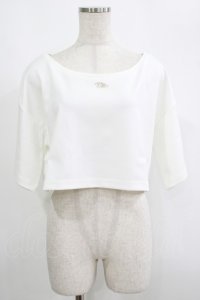 moulis' / クロップドロゴ刺繍Tシャツ LL オフ H-25-09-08-047-PU-TS-NS-ZH