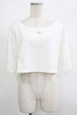 画像1: moulis' / クロップドロゴ刺繍Tシャツ LL オフ H-25-09-08-047-PU-TS-NS-ZH (1)