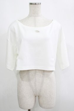 画像1: moulis' / クロップドロゴ刺繍Tシャツ LL オフ H-25-09-08-047-PU-TS-NS-ZH