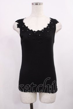 画像1: axes femme / お花モチーフリブタンク M ブラック H-25-09-08-1020-AX-TO-NS-ZH