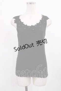 画像1: axes femme / お花モチーフリブタンク M ブラック H-25-09-08-1020-AX-TO-NS-ZH