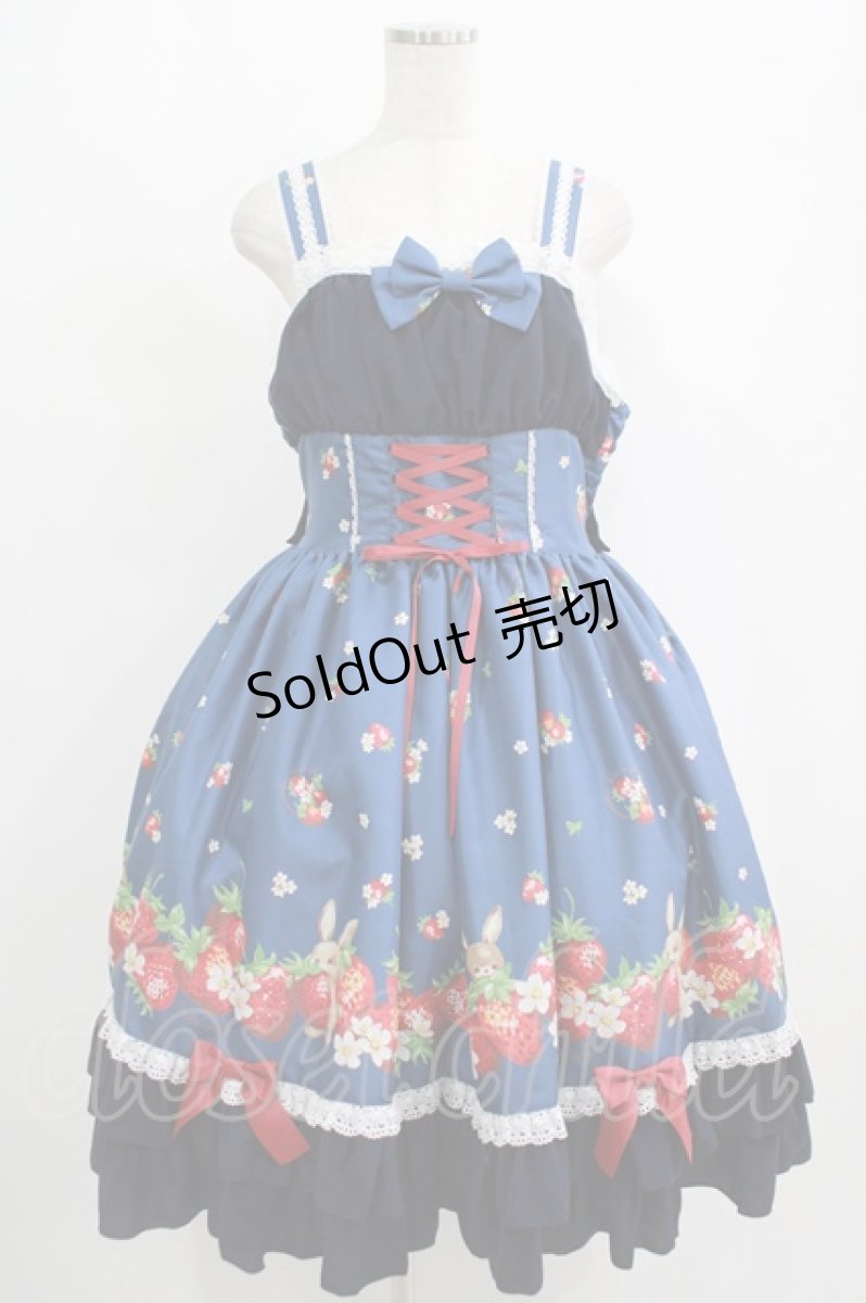 画像1: metamorphose / 【プラスサイズ】ストロベリーガーデンバッスルフリルジャンパースカート プラスサイズ ネイビー H-25-09-08-007-ME-OP-NS-ZH (1)