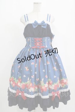 画像1: metamorphose / 【プラスサイズ】ストロベリーガーデンバッスルフリルジャンパースカート プラスサイズ ネイビー H-25-09-08-007-ME-OP-NS-ZH