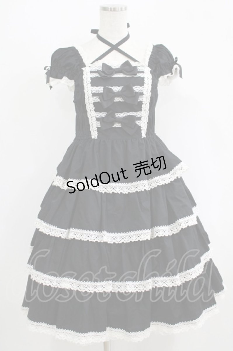 画像1: BABY,THE STARS SHINE BRIGHT / リボンミルキーシュガージャンパースカート Free ブラック/オフ白 H-25-09-08-002-BA-OP-NS-ZH (1)