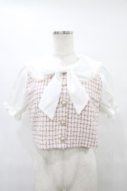 画像1: Honey Cinnamon / ハートボタンツイードブラウス Free ピンク H-25-09-09-1048-LO-JA-NS-ZH