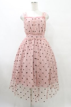 画像1: mille fille closet by LODISPOTTO / ミニハート刺繍チュールロングキャミドレスワンピース M ピンク H-25-09-09-1025-LO-OP-NS-ZH