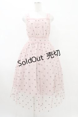 画像1: mille fille closet by LODISPOTTO / ミニハート刺繍チュールロングキャミドレスワンピース M ピンク H-25-09-09-1025-LO-OP-NS-ZH