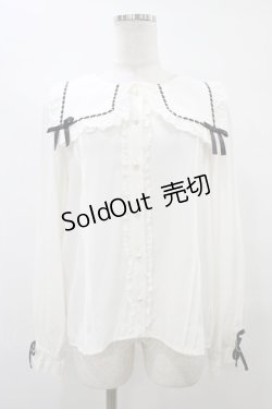 画像1: Ank Rouge / スクエアカラーハシゴリボンブラウス M オフ/ブラック H-25-09-09-1042-CA-BL-NS-ZH