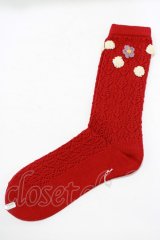 PINK HOUSE / フラワーモチーフソックス  レッド H-25-09-10-063-LO-ZA-NS-ZH