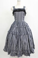 Innocent World / オリビアストライプジャンパースカート M112cm丈 ブラック/ネイビー H-25-09-10-006-IW-OP-NS-ZH