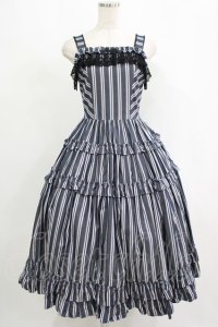 Innocent World / オリビアストライプジャンパースカート M112cm丈 ブラック/ネイビー H-25-09-10-006-IW-OP-NS-ZH