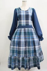画像1: marcHenTica / チェックロングワンピース Free ブルー H-25-09-10-013-LO-OP-NS-ZH (1)