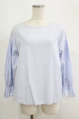 INGEBORG / シャーリングスリーブゆったりストライプブラウス Free サックス/ホワイト H-25-09-10-024-LO-BL-NS-ZH
