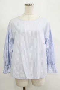 INGEBORG / シャーリングスリーブゆったりストライプブラウス Free サックス/ホワイト H-25-09-10-024-LO-BL-NS-ZH