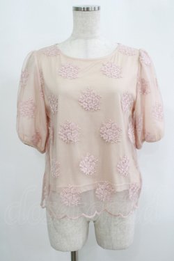 画像1: an another angelus / チュール刺繍プルオーバーブラウス Free ピンク H-25-09-10-026-CA-TO-NS-ZH