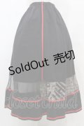 h.NAOTO / 異素材切替ロングスカート  黒×赤 H-25-09-11-1038-HN-SK-KB-ZH
