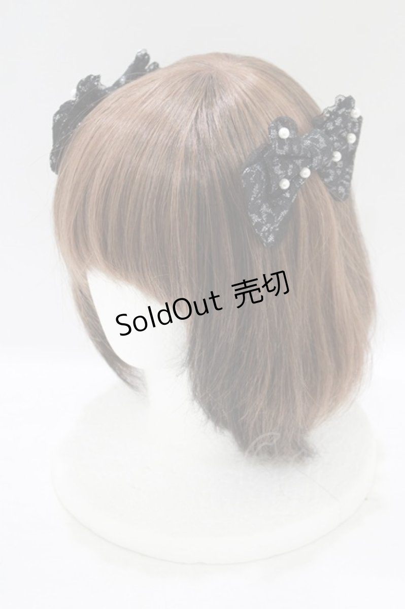 画像1: metamorphose / ラメ総レースパール付リボンコーム  ブラック H-25-09-11-057-ME-AC-NS-ZH (1)