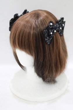 画像1: metamorphose / ラメ総レースパール付リボンコーム  ブラック H-25-09-11-057-ME-AC-NS-ZH