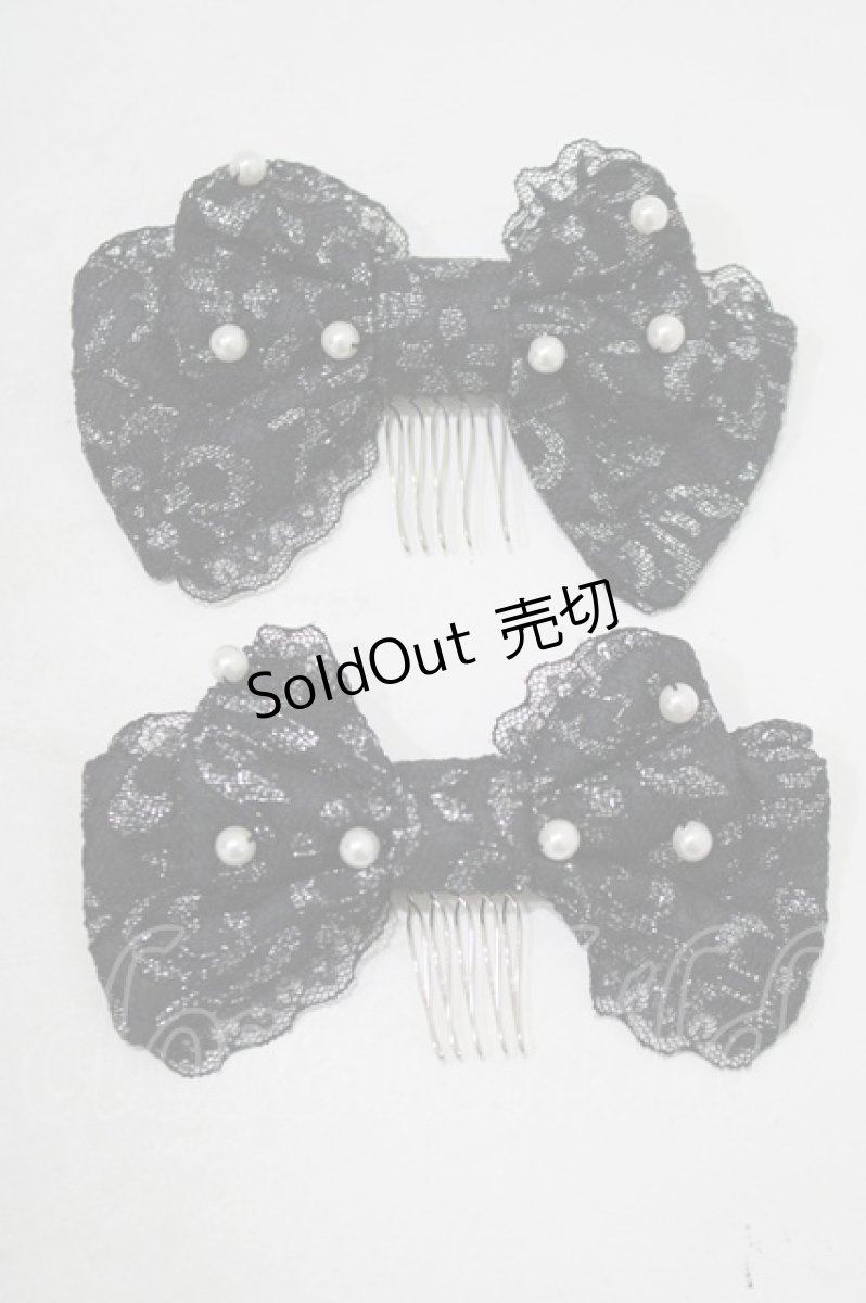 画像2: metamorphose / ラメ総レースパール付リボンコーム  ブラック H-25-09-11-057-ME-AC-NS-ZH (2)