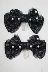 画像2: metamorphose / ラメ総レースパール付リボンコーム  ブラック H-25-09-11-057-ME-AC-NS-ZH (2)