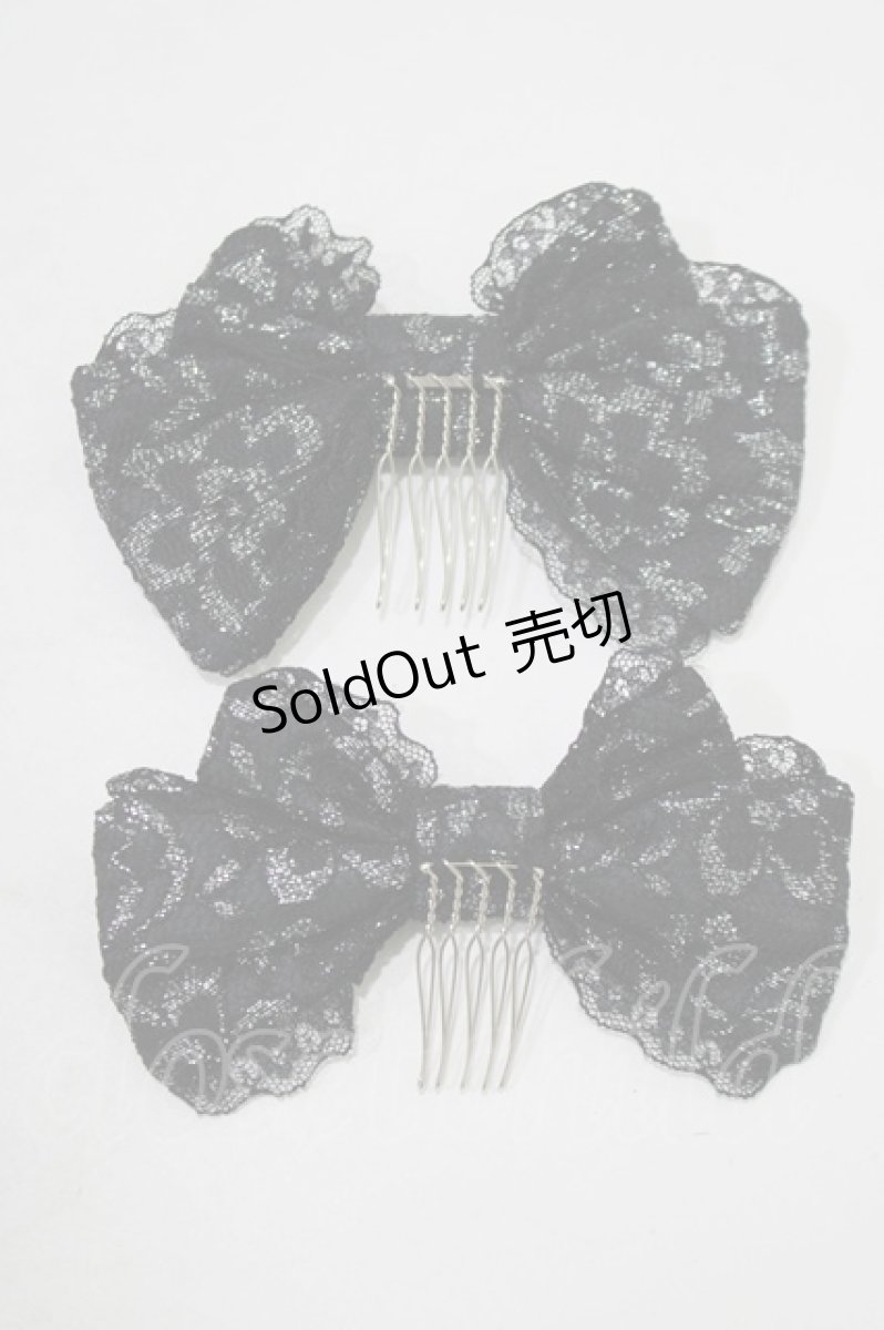 画像3: metamorphose / ラメ総レースパール付リボンコーム  ブラック H-25-09-11-057-ME-AC-NS-ZH (3)