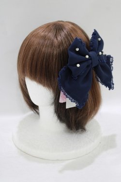 画像1: Angelic Pretty / ふわふわシフォンパールリボンバレッタ  ネイビー H-25-09-11-060-AP-AC-NS-ZH