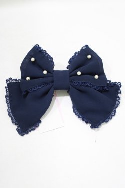 画像2: Angelic Pretty / ふわふわシフォンパールリボンバレッタ  ネイビー H-25-09-11-060-AP-AC-NS-ZH
