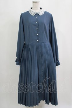 画像1: m petit by misako / レース襟プリーツワンピース LL ブルー H-25-09-11-014-LO-OP-NS-ZH