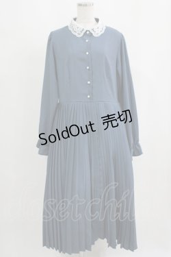 画像1: m petit by misako / レース襟プリーツワンピース LL ブルー H-25-09-11-014-LO-OP-NS-ZH