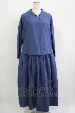 画像1: Jane Marple Dans Le Salon / Coating typewriter marine collar dress M ブルー H-25-09-12-004-JM-OP-KB-ZH