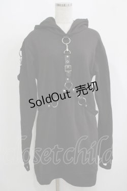 画像1: HEARTLESS / ハーネス風ロングパーカー  グレーブラック H-25-09-12-040-PU-TO-KB-ZH