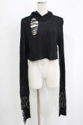 WIDOW / ダメージフードニット XS 黒 H-25-09-12-049-PU-TO-KB-ZH