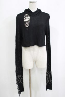 画像1: WIDOW / ダメージフードニット XS 黒 H-25-09-12-049-PU-TO-KB-ZH