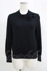 Jane Marple Dans Le Salon / リボン付きニット M ブラック H-25-09-12-052-JM-TO-KB-ZH