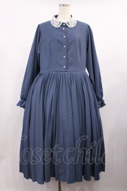 画像1: m petit by misako / レース襟プリーツワンピース LL ブルー H-25-09-12-1003-LO-OP-NS-ZH