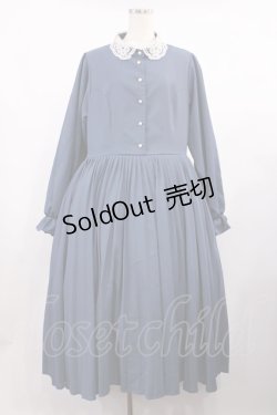 画像1: m petit by misako / レース襟プリーツワンピース LL ブルー H-25-09-12-1003-LO-OP-NS-ZH