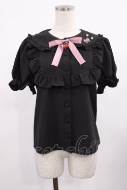 画像1: Ank Rouge / リボンストロベリーパフブラウス M ブラック H-25-09-12-1023-CA-BL-NS-ZH