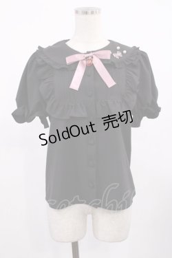 画像1: Ank Rouge / リボンストロベリーパフブラウス M ブラック H-25-09-12-1023-CA-BL-NS-ZH