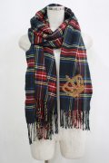 Jane Marple / クラウン刺繍チェックストール  ブラック H-25-09-12-065-JM-ZA-KB-ZH