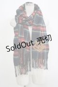 Jane Marple / クラウン刺繍チェックストール  ブラック H-25-09-12-065-JM-ZA-KB-ZH