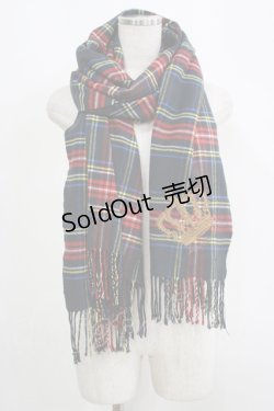 画像1: Jane Marple / クラウン刺繍チェックストール  ブラック H-25-09-12-065-JM-ZA-KB-ZH